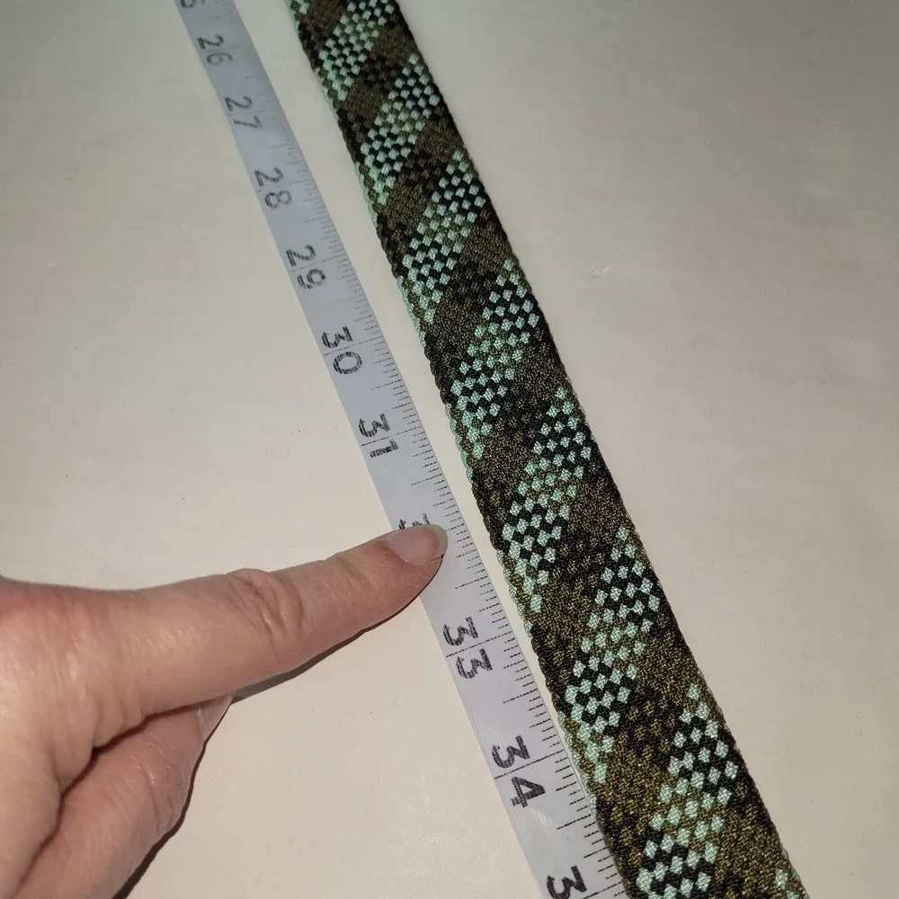 & Woven Stretch Belt Mens Medium Green Black Argyle Geometric‎ Braided Elastic